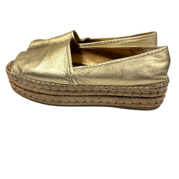 PRADA Gold Metallic Leather Espadrille Platform Loafer Slip On Shoes Size 9/9.5 - Picture 1 of 16